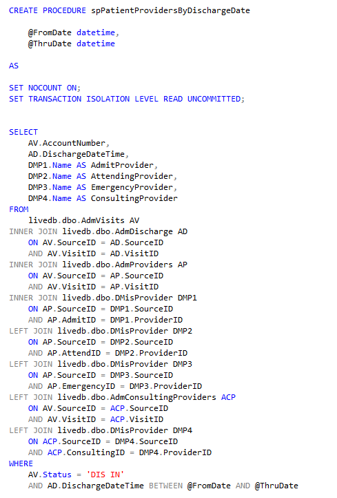 rpt patient providers by discharge date